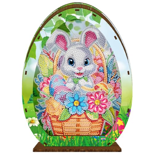 Demiawaking Diamond Painting Tischdeko Osterhase mit LED Beleuchtung, Diamant Painting Ostern Deko Nachtlicht, DIY Diamant Malerei Osterdeko Hase (B) von Demiawaking