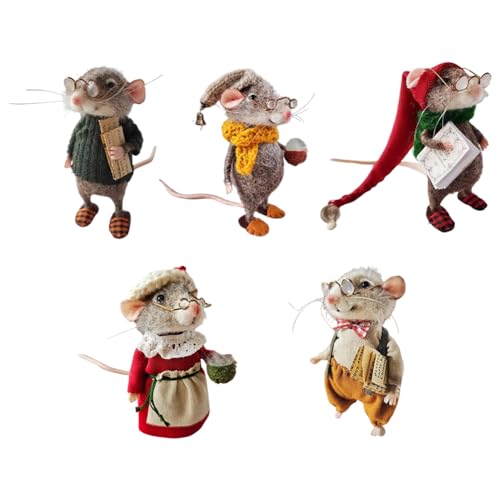 Demiawaking Weihnachts Nadelfilzmaus, niedliche Weihnachtsmaus Filzmaus, Handgemachte süße Maus Figur Weihnachtsdeko Nadelfilz Wollfilzmaus Weihnachtsschmuck (5Pcs) von Demiawaking