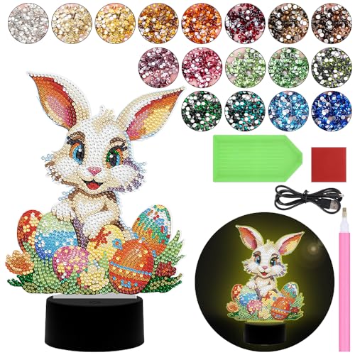 Diamond Painting Nachtlicht Tischdeko Ostern Deko, Diamant Malerei Nachttischlampe Tischlampe LED Osterdeko Set, DIY 5D Diamant Painting Lampe Osterhase (Osterhase) von Demiawaking