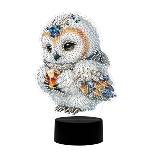 Diamond Painting Nachtlicht Tischdeko Tiere, Diamant Malerei Nachttischlampe Tischlampe LED Deko Eule Schmetterling Set, DIY 5D Diamant Painting Lampe für Kinder Geburtstag Geschenke (Eule 01) von Demiawaking