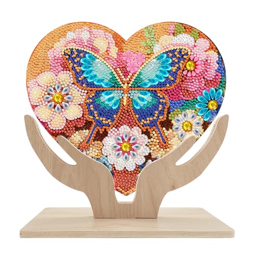 Holz Diamond Painting Herz Tischdeko, Kristall DIY Diamant Malerei Ornament Herz Blumen Deko, Diamant Painting Tisch Deko Weihnachtsdeko Geschenke (19) von Demiawaking