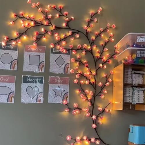 LED Kirschblüten Zweige Lichter, Kirschblüten LED Wand, LED Sakura Vine Wand Deko, Warmweiss Lichterkette Wanddeko mit Fernbedienung für Schlafzimmer Deko Weinachtsdeko (144LEDs, 2.3Meter) von Demiawaking