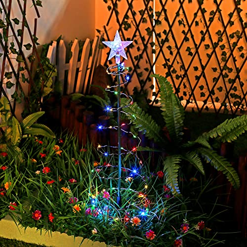 LED Weihnachtsbaum mit Sterne, Solar Weihnachtsbeleuchtung Außen, wasserdichte Solarleuchte Weihnachtsbaum mit Beleuchtung, Party Deko Weihnachtsdeko Lampe (Bunt Licht) von Demiawaking