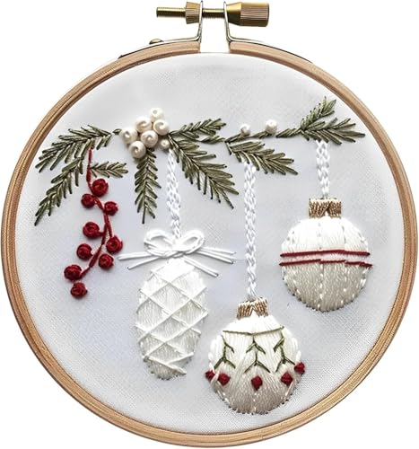 Stickerei Set Anfänger, Stickerei Kits Weihnachten Weihnachtsdeko, Kreuzstich Anfänger Set, Kreuzstich Starter Kit mit Muster, Stickrahmen, Farbfäden und Werkzeuge, DIY Kunst Handwerk Nähen (H) von Demiawaking