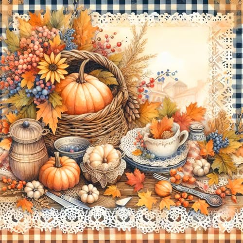 Vollbohrer Diamond Painting Bilder Herbstdeko Set, Diamant Painting Herbst Kürbis Herbstdeko Kit, Full Diamant Malerei 40x40cm (I) von Demiawaking