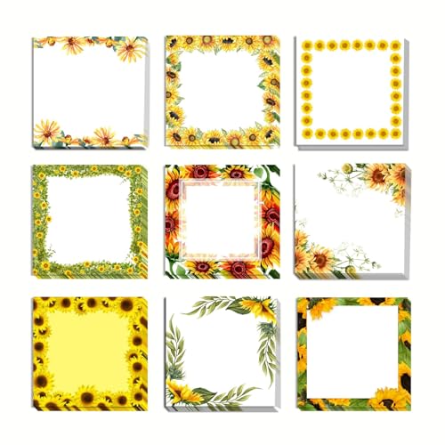 9 Stück Sonnenblumen-Haftnotizen, 7,6 x 7,6 cm, niedliche Sonnenblumen-Notizblöcke, Adesive Sonnenblumen-Notizblöcke für Schule, Büro, Heimbedarf, Studenten, Lehrer, Geschenk (Sonnenblumen-1) von Demonwer