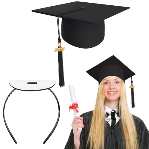 Demonwer Graduation Cap Graduation Cap Stirnband Set Schwarz Matt Graduation Cap mit Stirnband Zubehör Grad Hüte mit 2025 Quaste Klasse von 2025 Abschluss Geschenke für High School College Master von Demonwer