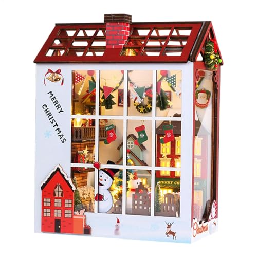 12 x 19 x 25 cm Weihnachtsbuch-Ecken-Set, Miniatur-Buchecken-Kit für Erwachsene, Miniatur-Puppenhaus-Set, Weihnachten, dekorative Buchstützen aus mit LED- -Puzzle-Haus für Weihnachtsferien von Demsyeq