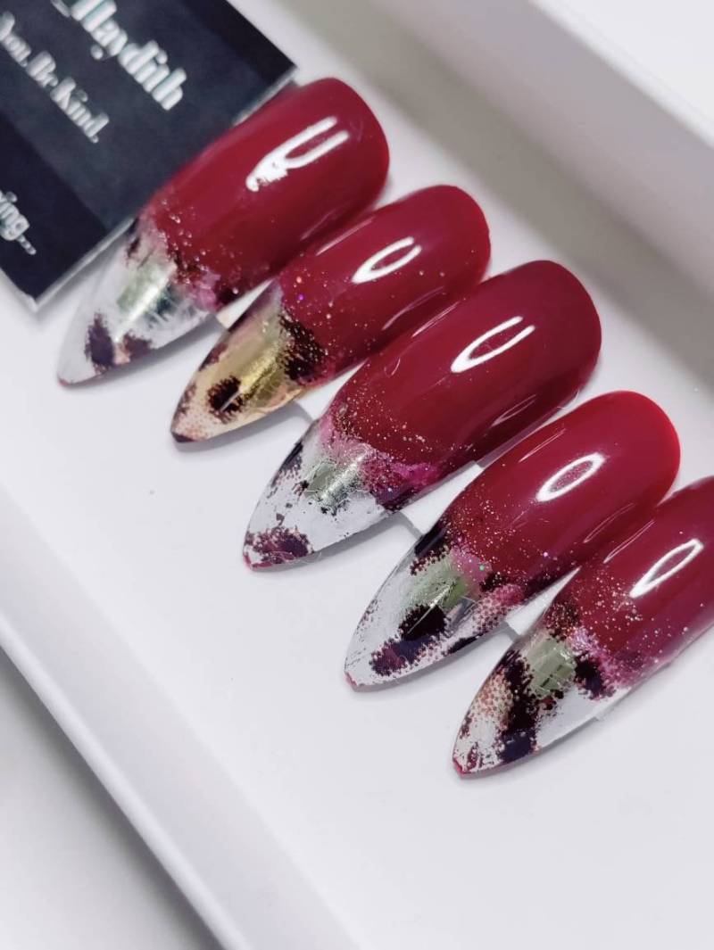 Burgunder Und Leoparden Katzenauge Gelpolitur Press-On Nails von DeniciaHaydithCo