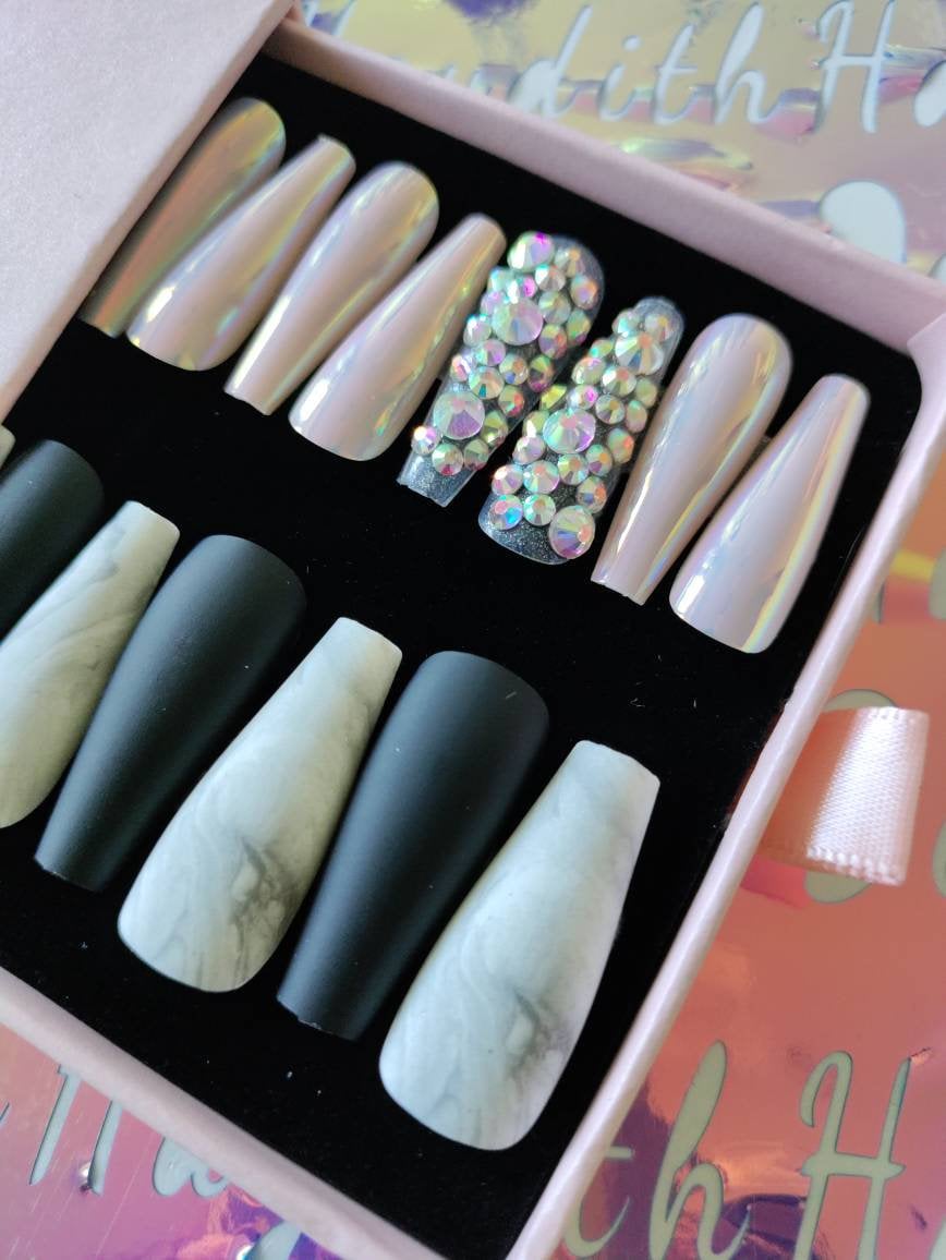 Ombre Marmor Bling Sarg Press-On Nails von DeniciaHaydithCo