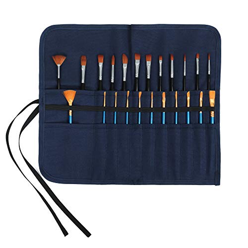 Denifiter Künstler Pinsel Etui, Federmäppchen, Pinsel-Organizer, Stiftehalter, Stifterolle, 16 Unzen gewachstes Baumwolle-Segeltuch (Blau) von Denifiter