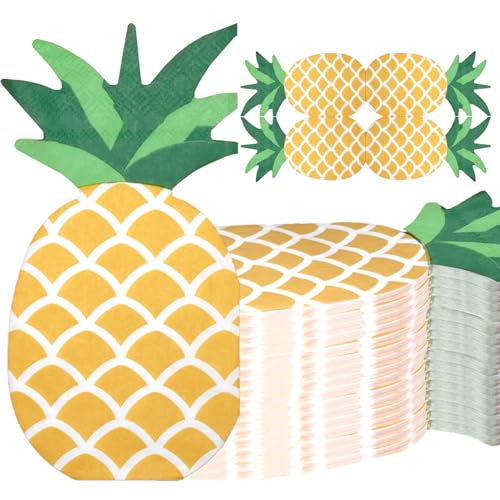 100 Stück Ananas-Servietten, 33 x 18 cm, Sommer-Servietten, tropische Luau-Party-Servietten, Ananas-Party-Dekorationen, Einweg-Servietten, 2-lagig, Ananas-Muster, für tropische hawaiianische von Denylo pro