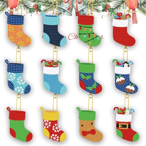 12Pcs Christmas Socks Diamond Painting Keychain Kit Christmas Socks Diamond Art Accessories DIY 5d Christmas Holiday Diamond Hanging Ornament Decoration Craft for Beginners Adults for Christmas Holida von Denylo pro