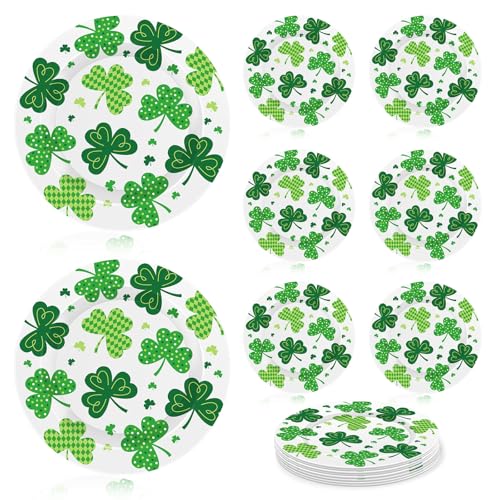 8 Stück St. Patrick's Day Dekorationsteller grünes Kleeblatt rund Geschirr Teller Kleeblatt Melamin Geschirr Set Glücksklee Display Teller für irische Feiertage St. Patrick's Day Party Tischdekoration von Denylo pro