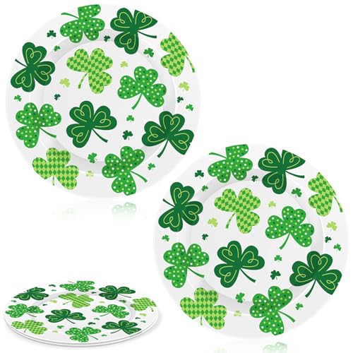 St. Patrick's Day Dekorationsteller Grünes Kleeblatt Rund Geschirr Teller Kleeblatt Melamin Geschirr Set Glücksklee Display Teller für Irische Feiertage St. Patrick's Day Party Supplies von Denylo pro