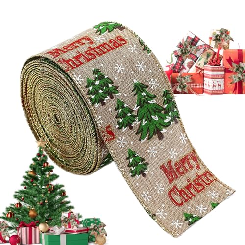 Deojtga Geschenkband,Weihnachtsband | Feiertags-Kranz-Krawatte,Schneeflocken-kariertes Schneemann-Fahrzeug-Weihnachtsbaumband, Drahtkantenband, dekoratives Schleifenzubehör für die Kleidungsdekoration von Deojtga