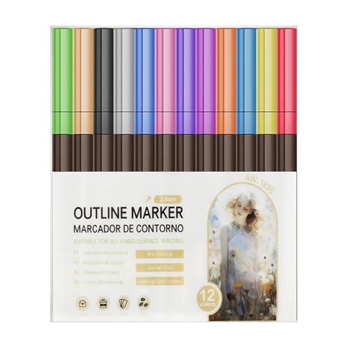 Deojtga Glitzer-Konturenmarker, schimmerndes Marker-Set, bunte Doppellinien, Konturenstifte – Glitzerstifte für Kritzeln, Scrapbooking, Zeichnen, Grußkarten, Basteln von Deojtga