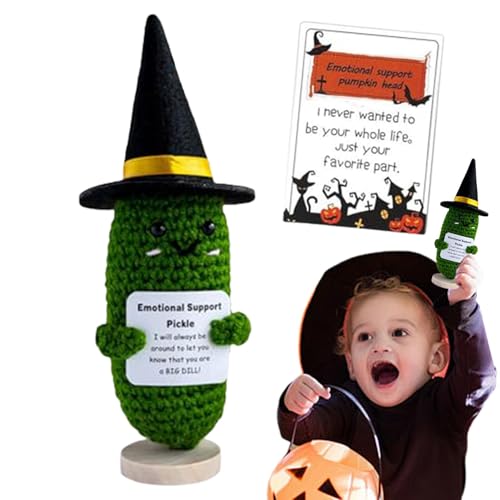 Deojtga Positive Bestätigungspuppe, Halloween-Kürbisköpfe, lustige Häkelpuppe mit positiver Karte, weiches Stricken, Dekoration, Ermutigung, Unterstützung für Zimmer von Deojtga