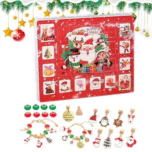 Deojtga Weihnachts-Adventskalender-Armbänder,Adventskalender-Armbänder für Mädchen | Kinder 24 Tage Weihnachts-Countdown-Kalender-Armbänder | Schmuckherstellungsset, Armbänder, Ornamente für Mädchen, von Deojtga