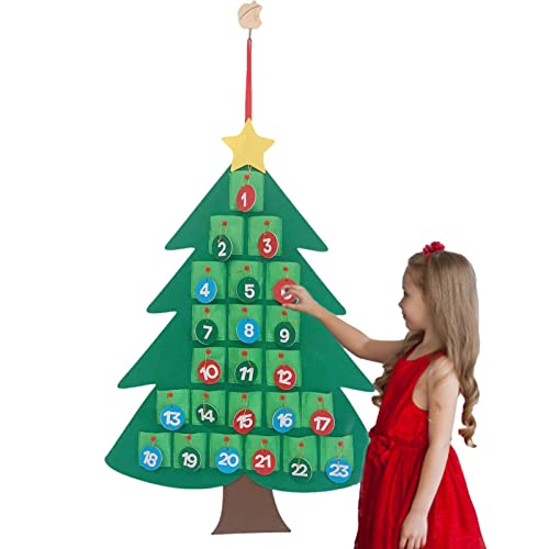 Deojtga Weihnachts-Countdown-Filz-Weihnachtsbaum, Filzstoff, Countdown-Kalender mit Ornamenten – pädagogischer und klassischer Weihnachtsbaumschmuck, Countdown für Urlaub, Heimdekoration von Deojtga