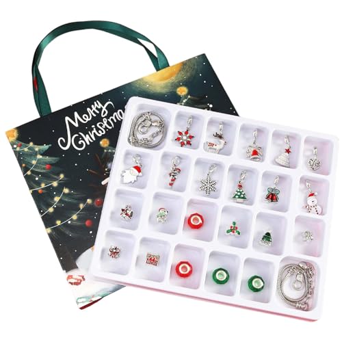 Deojtga Weihnachtsarmband-Adventskalender, Weihnachts-Adventskalender-Armbänder 2024 für Mädchen | Kreatives Schmuckherstellungsset,24-Tage-Countdown-Kalender für Kinder, Mädchen und Teenager von Deojtga