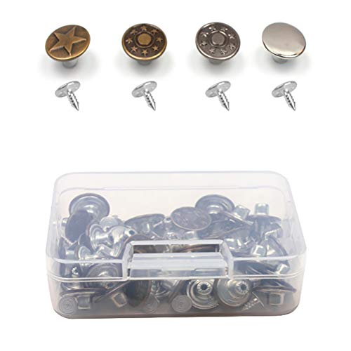 Metall Druckknöpfe,40 Set 17mm Jeans Knöpfe Kleidung Snaps Taste für Leder Jeans Reparatur Kleidung 4 Stile Bronze und Silber-Schwarz und Silber von Deolven