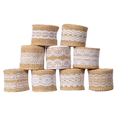 Juteband,9 Rollen Natürliche Spitzenband Sackleinen Band Bänder Jute Hessischen Spitze Band Rolle für Geschenk Handwerk Hochzeit Dekoration, 5 * 100 cm von Deolven