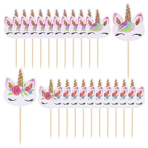 Einhorn Tortendeko, 24 Pcs Einhorn Deko für Cupcake und Muffin, Einhorn Topper für Geburtstagsdeko und Kuchendeko, Regenbogen-Einhorn Deko Torte für Mädchen Geburtstag und Party, Stil 1 von Deolven