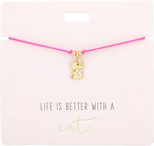 Depesche 11837-001 11837-001-Armband in Pink Life is Better with a cat Charm und Deko-Perle, variabel in der Länge tragbar, ideal als Geschenkidee, Gold, Rosa von Depesche