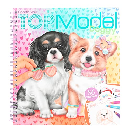 Depesche 12164 TOPModel Create your Doggy - Mal- und Stickerbuch mit 40 Motiven zum Gestalten niedlicher Hunde, Malheft Stickerbogen Spiralbindung, Mehrfarbig von Depesche