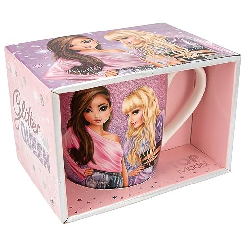 Depesche 12607 TOPModel Glitter Queen - Tasse mit Model Motiv und Glitzer-Druck, Trinkbecher aus Porzellan mit Henkel, Füllmenge ca. 300 ml von Depesche