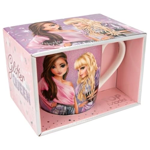 Depesche 12607 TOPModel Glitter Queen - Tasse mit Model Motiv und Glitzer-Druck, Trinkbecher aus Porzellan mit Henkel, Füllmenge ca. 300 ml von Depesche