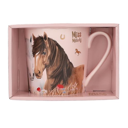 Depesche 13559 Miss Melody Dusty Rose - Tasse in Rosa, mit Pferde Motiv, Blumen Muster und Spruch, Trinkbecher aus Porzellan mit Henkel, Füllmenge ca. 300 ml von Depesche