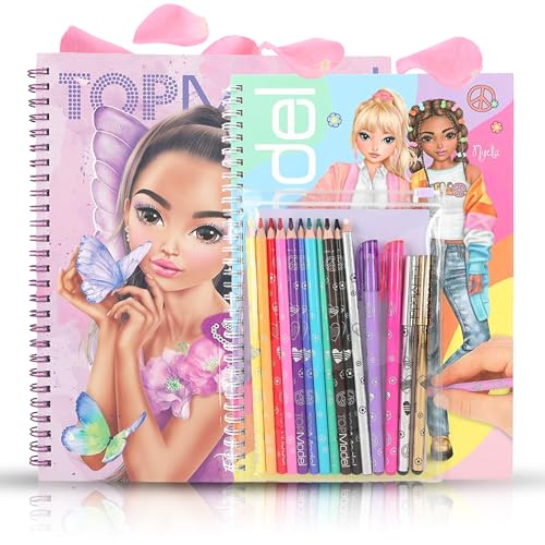 TOPModel Malbuch Set & Fairy Love: Kreativ-Set für modebegeisterte Mädchen mit 10 Buntstiften, 4 Gelstiften (Gold, Silber, Pink, Lila) und Radierstift – umfangreiches Zeichnen für kreative Stunden von Depesche