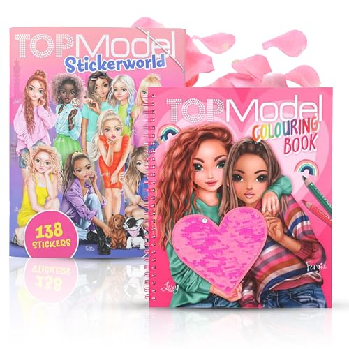 TOPModel Stickerworld + TOPModel Malbuch mit Pailletten – Kreatives Set für fantasievolle Gestaltung und glitzernde Kunstwerke mit funkelnden Stickern und bezaubernden Malvorlagen von Depesche