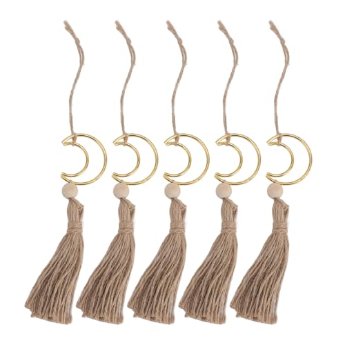 Jute Rope Quaste, 5pcs Handgefertigtes Mond Quasten -Schmuck Schöne Hängende Auto Charme Elegante Rückspiegeldekoration, Mondformautospiegelzubehör für Zuhause oder Auto von Depisuta