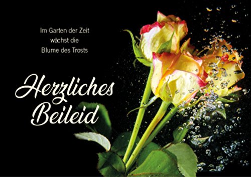 Trauerkarte, Beileidskarte, Abschied, Doppelkarte mit Kuvert und Rose Wasser Motiv"Herzliches Beileid" von Der-Karten-Shop.de