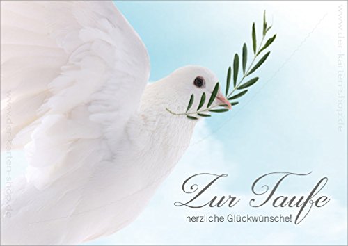 Wunderschöne Glückwunschkarte zur Taufe, edle Klappkarte mit Kuvert mit fliegender Taube von Der-Karten-Shop.de