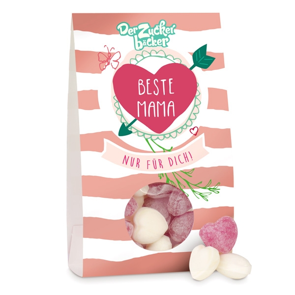 Naschbeutel Beste Mama, fruchtige Kirsch- und Eisbonbonmischung, 80g von Der Zuckerbäcker GmbH