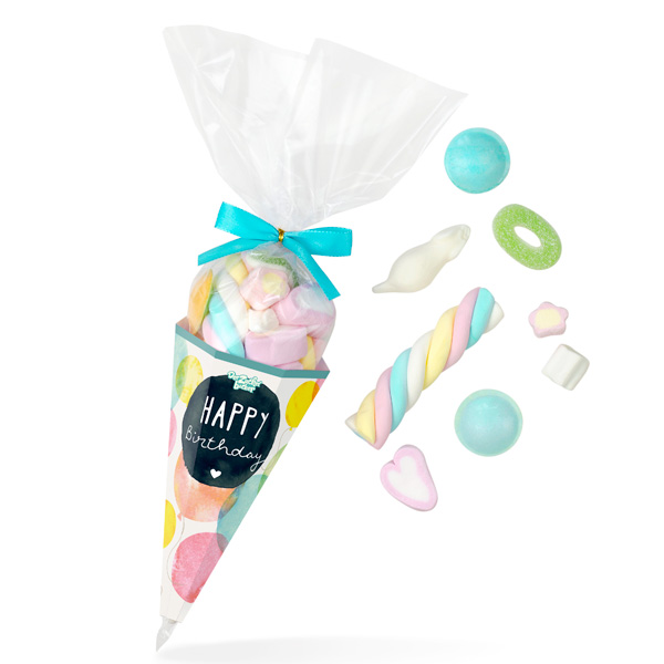 Zuckertüte "Happy Birthday" mit buntem Süßigkeiten-Mix, 125g von Der Zuckerbäcker GmbH