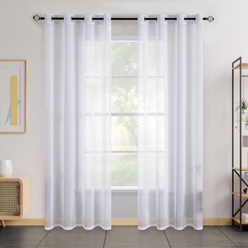 DerF HOME Voile Gardinen mit Ösen, 260x140 cm, 2er-Set, Weiß, Lichtdurchlässig, Privatsphäre schützend, 100% Polyester, Transparent für Wohnzimmer, Schlafzimmer & Hotel von DerF HOME