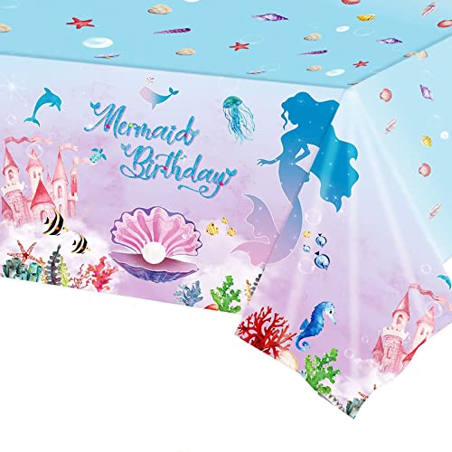 Meerjungfrau Tischdecke Kinder 220x130 cm Meerjungfrau Tischdeko Geburtstag Deko für Plastik Tischdecke Meerjungfrauen Party von Deratta