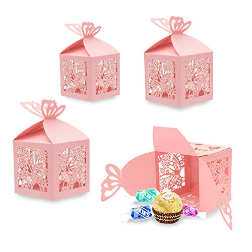 Derbway 30 Set Rosa Süßigkeiten Schachtel Schokolade Kartons klein Schmuck Geschenkbox Gastgeschenk Box,Kinder Party Süße Boxen,Laserschnitt Hohl Schmetterling von Derbway