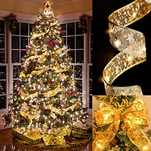 Dereine Glänzende Band Lichterkette, 2 * 5M Weihnachtsbaum LED Band, Weihnachts Lichterkette, Ribbon Lights Christmas Tree für Party, Hochzeitsdekoration, Innendekoration im Freien（Gold） von Dereine