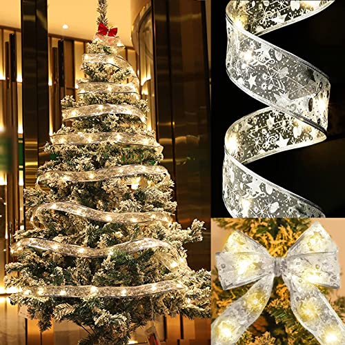 Dereine Glänzende Band Lichterkette, 2 * 5M Weihnachtsbaum LED Band, Weihnachts Lichterkette, Ribbon Lights Christmas Tree für Party, Hochzeitsdekoration, Innendekoration im Freien（Silber） von Dereine