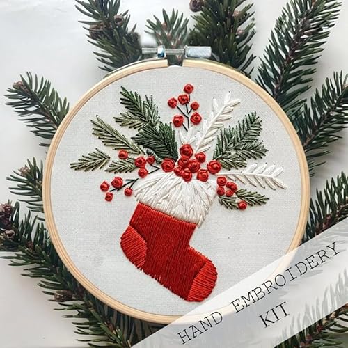 Dermonem Weihnachts-Stickset mit Stickrahmen für Bastelliebhaber, Weihnachtsmuster und Anleitung (evtl. nicht in deutscher Sprache), Stickerei-Starter-Set für Erwachsene, DIY-Weihnachtsgeschenk für von Dermonem