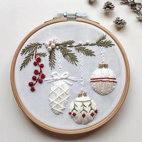 Dermonem Weihnachts-Stickset mit Stickrahmen für Bastelliebhaber, Weihnachtsmuster und Anleitung (evtl. nicht in deutscher Sprache), Stickerei-Starter-Set für Erwachsene, DIY-Weihnachtsgeschenk für von Dermonem