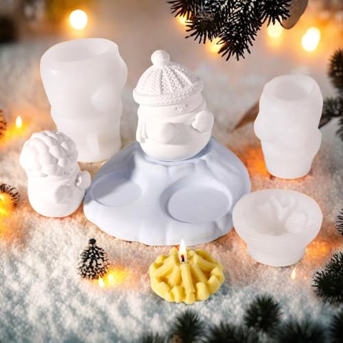 Süßer Schneemann-Familien-Lagerfeuer-Formen-Set, handgefertigte Kerzenformen, Weihnachts-Schneemann-Set, 3D-Silikonformen für Epoxidharz, DIY, Gips und Kerzen, Aromatherapie-Formen-Set, 4 Stück von Dermonem