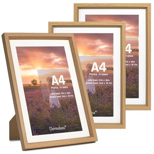 Dernolsea Bilderrahmen A4 21x29,7 cm oder 21x30 cm Holz Farbe, 3er Set Fotorahmen Din A4 aus Holz mit Passepartout, Holzbilderrahmen A4 für Wand- oder Tischaufsteller von Dernolsea