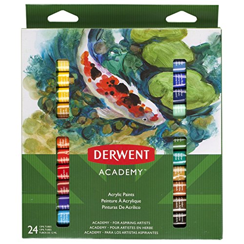 Academy Derwent Acrylfarben, 12 ml, 24 Stück, hohe Qualität, 98226 von Derwent